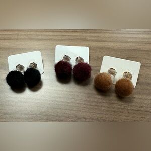 Playful Trio Pom Pom Fuzzy Earrings Bundle